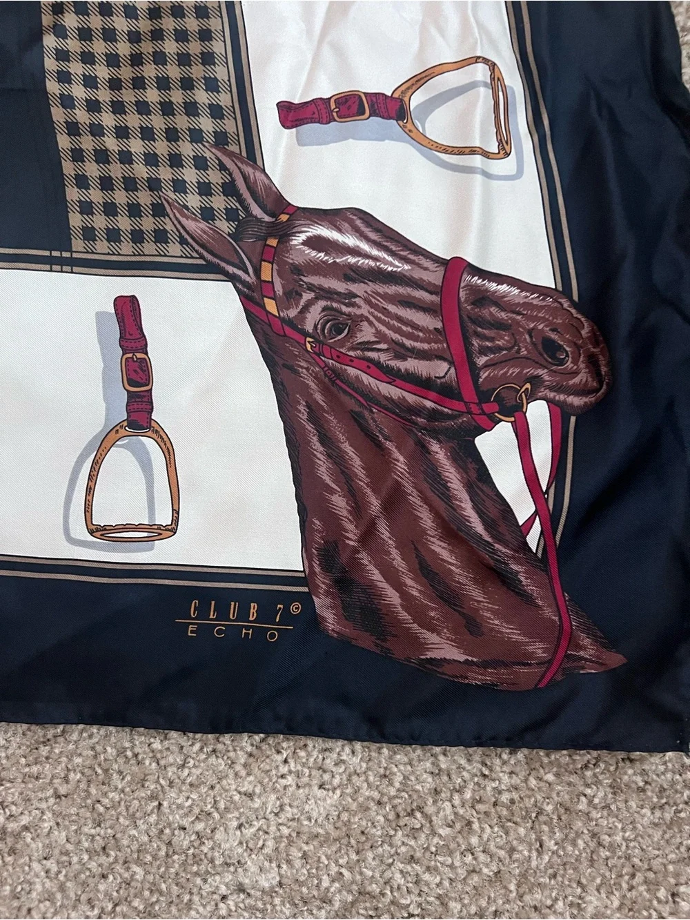 Club 7 Echo Vintage 100% Silk Equestrian Scarf